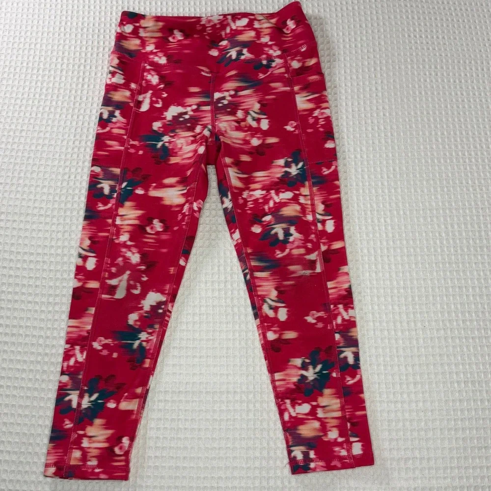 Gaiam Girls Red Floral Athletic Leggings with Pockets Size‎ M 8
